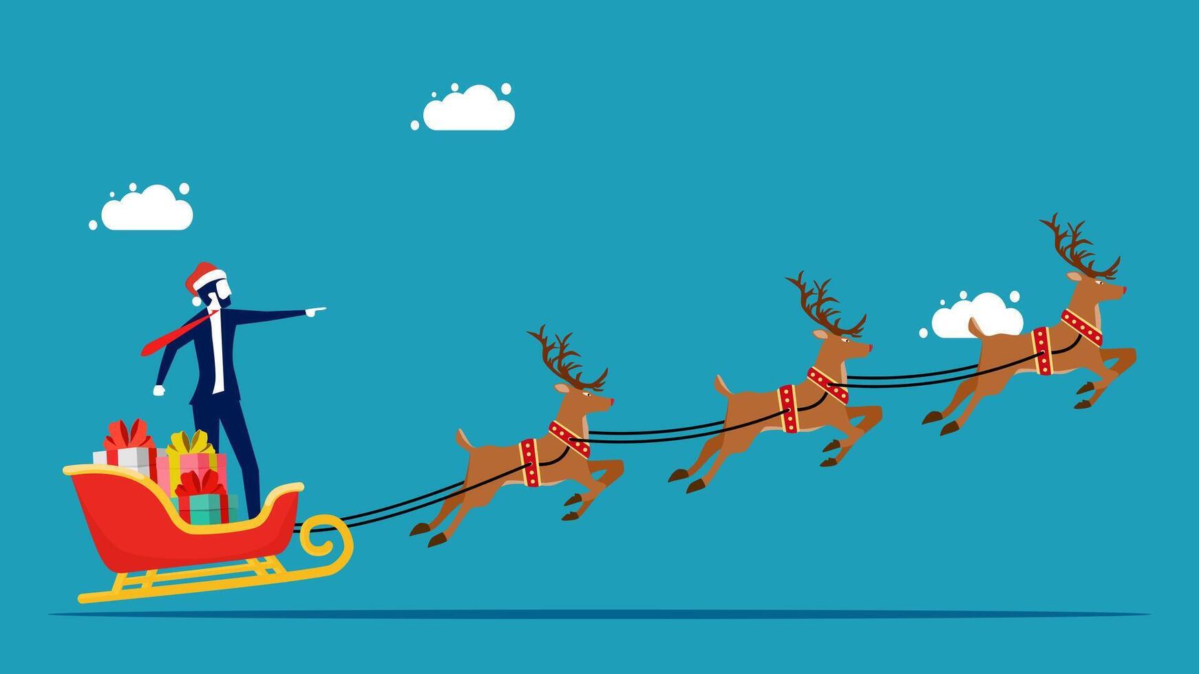 santa claus in his sleigh with reindeer vector