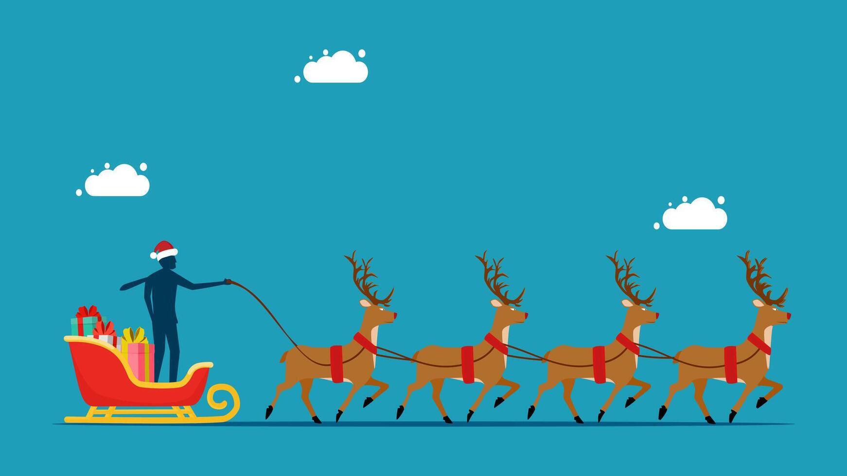 santa claus in his sleigh with reindeer vector