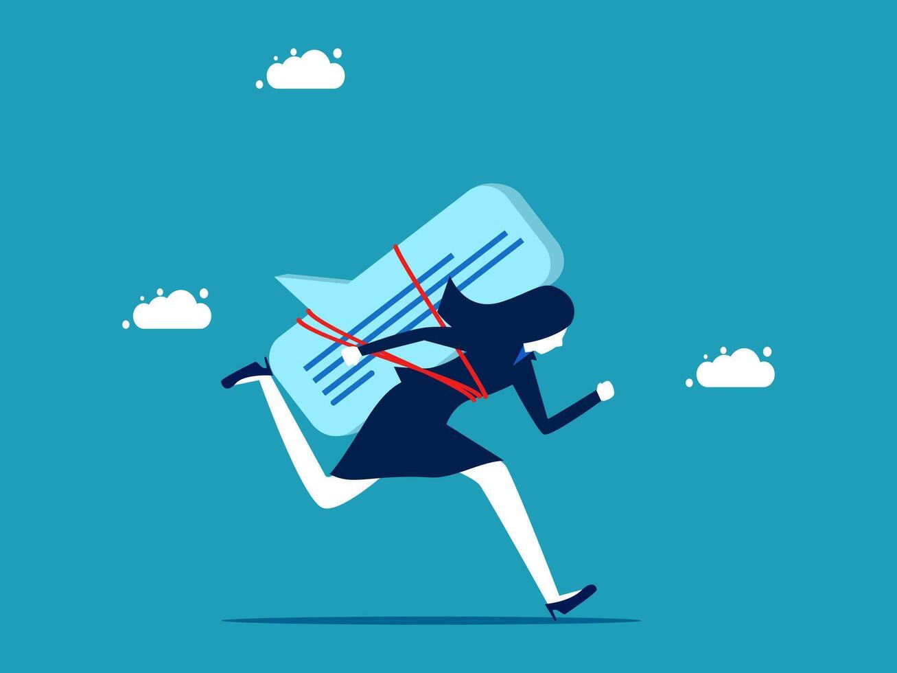 businesswoman running with a message document vector