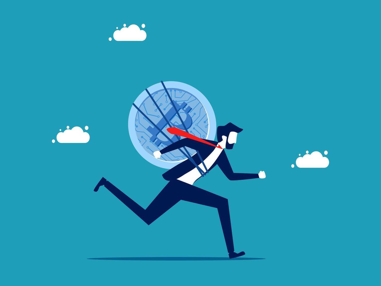 businessman running with a bitcoin vector