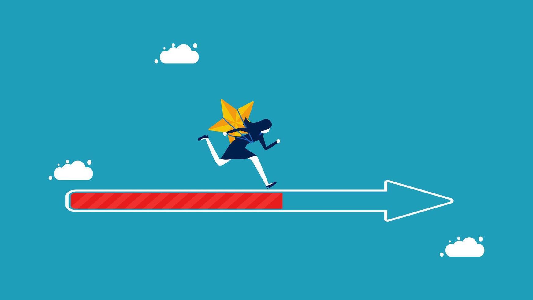 a woman is running on an arrow vector