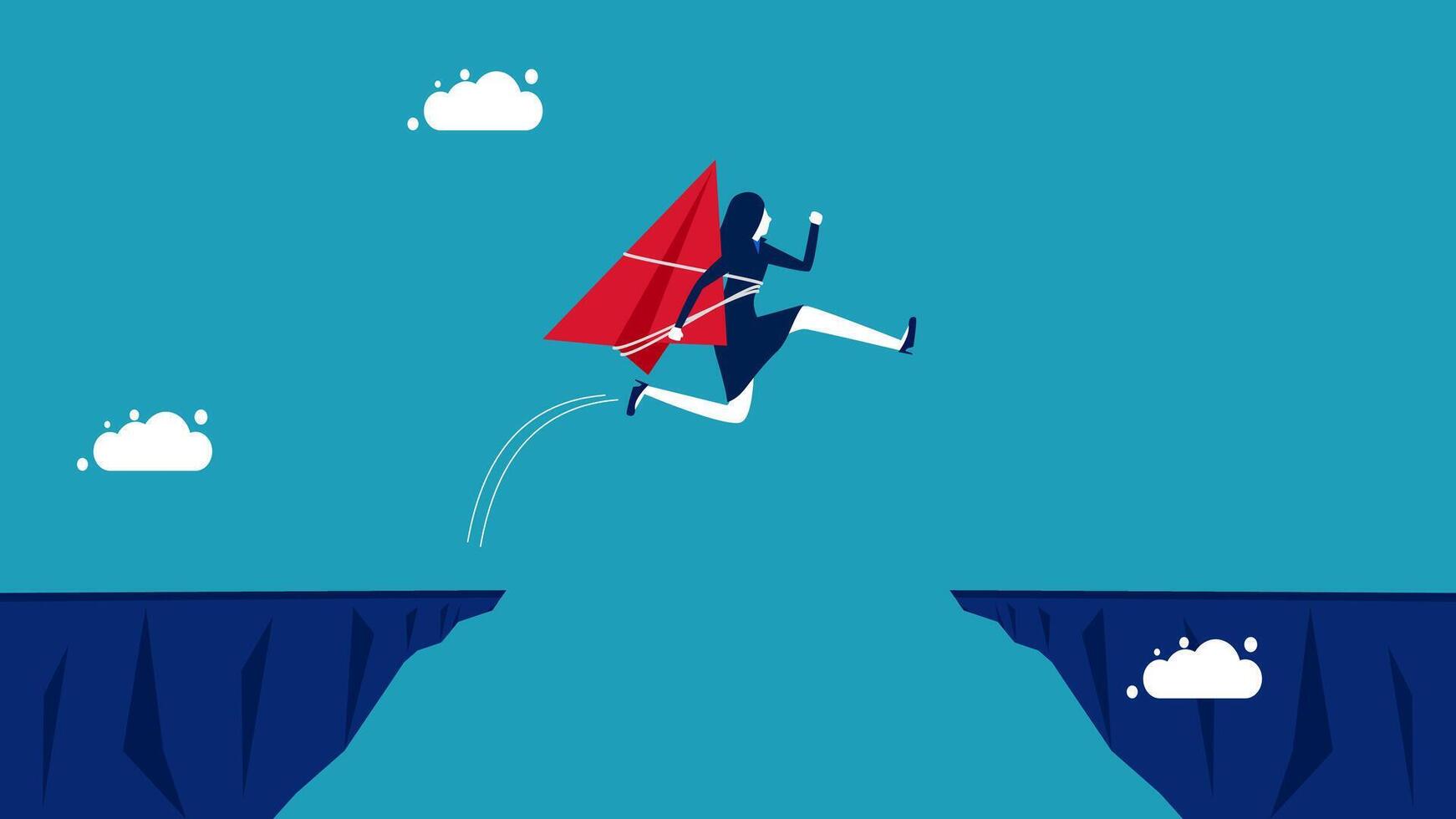jumping over the cliff gap,achievement concept vector