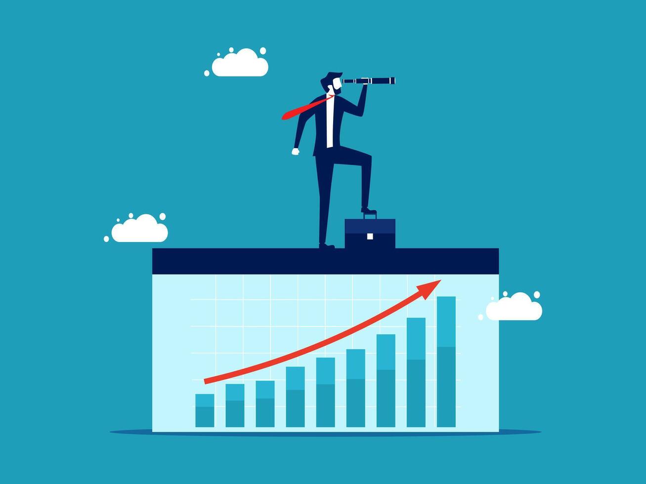 businessman standing on top of a chart with a binoculars vector