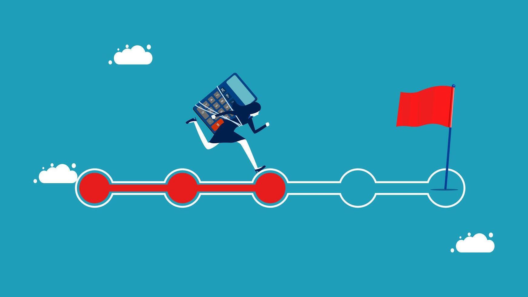 a person is running on a red arrow with a red flag vector