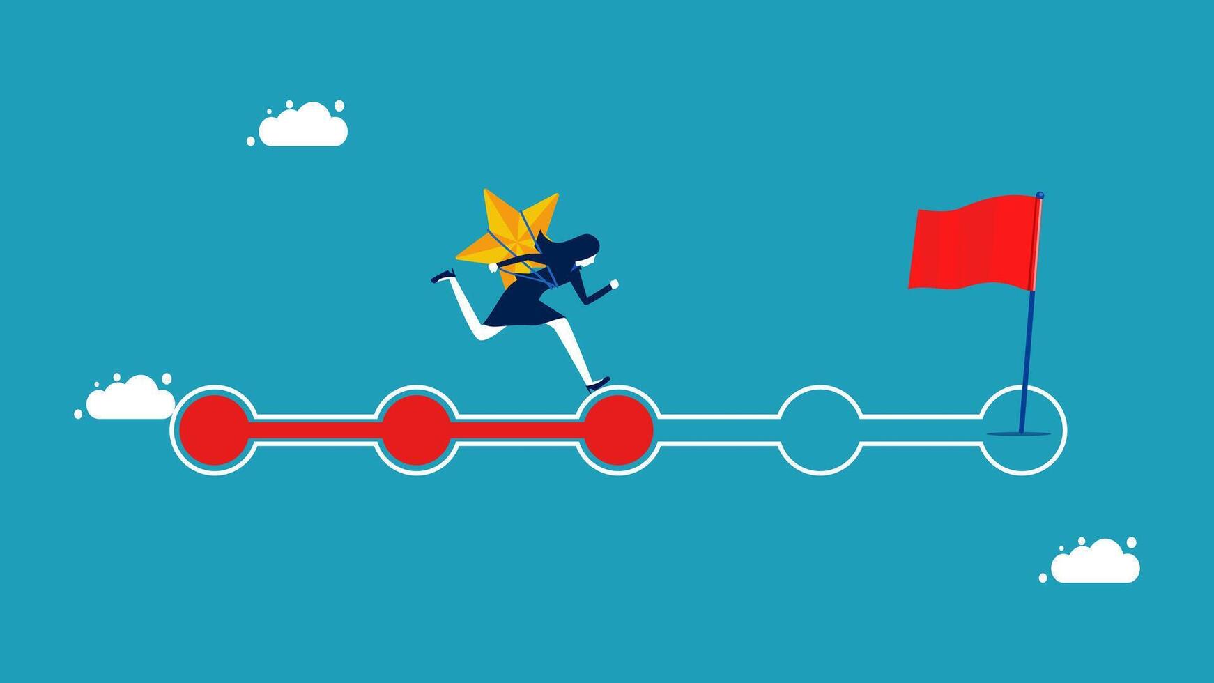 a person is running on a red arrow with a flag vector