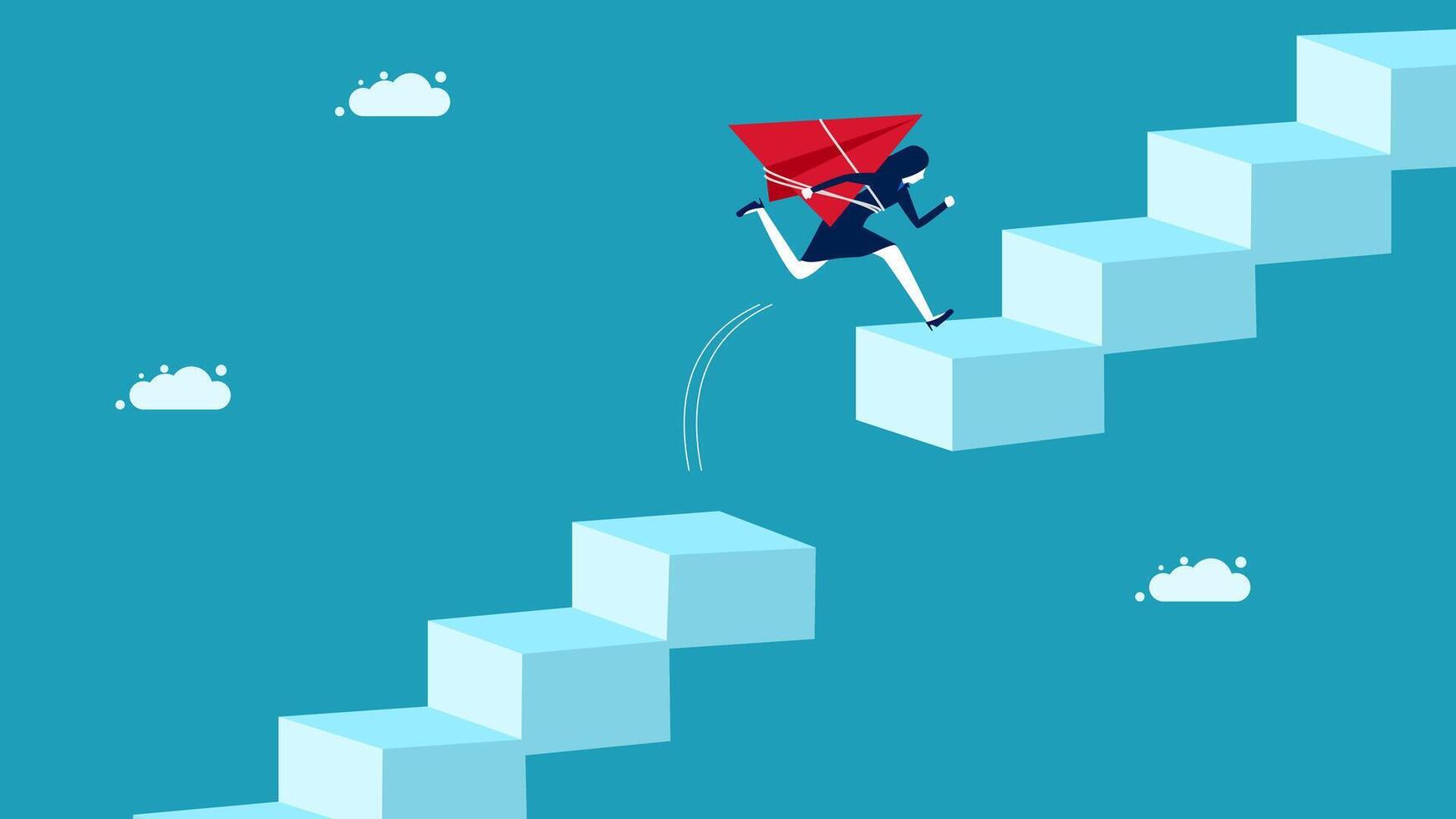 climbing up a ladder to reach the top of a cube, chaollenge concept vector