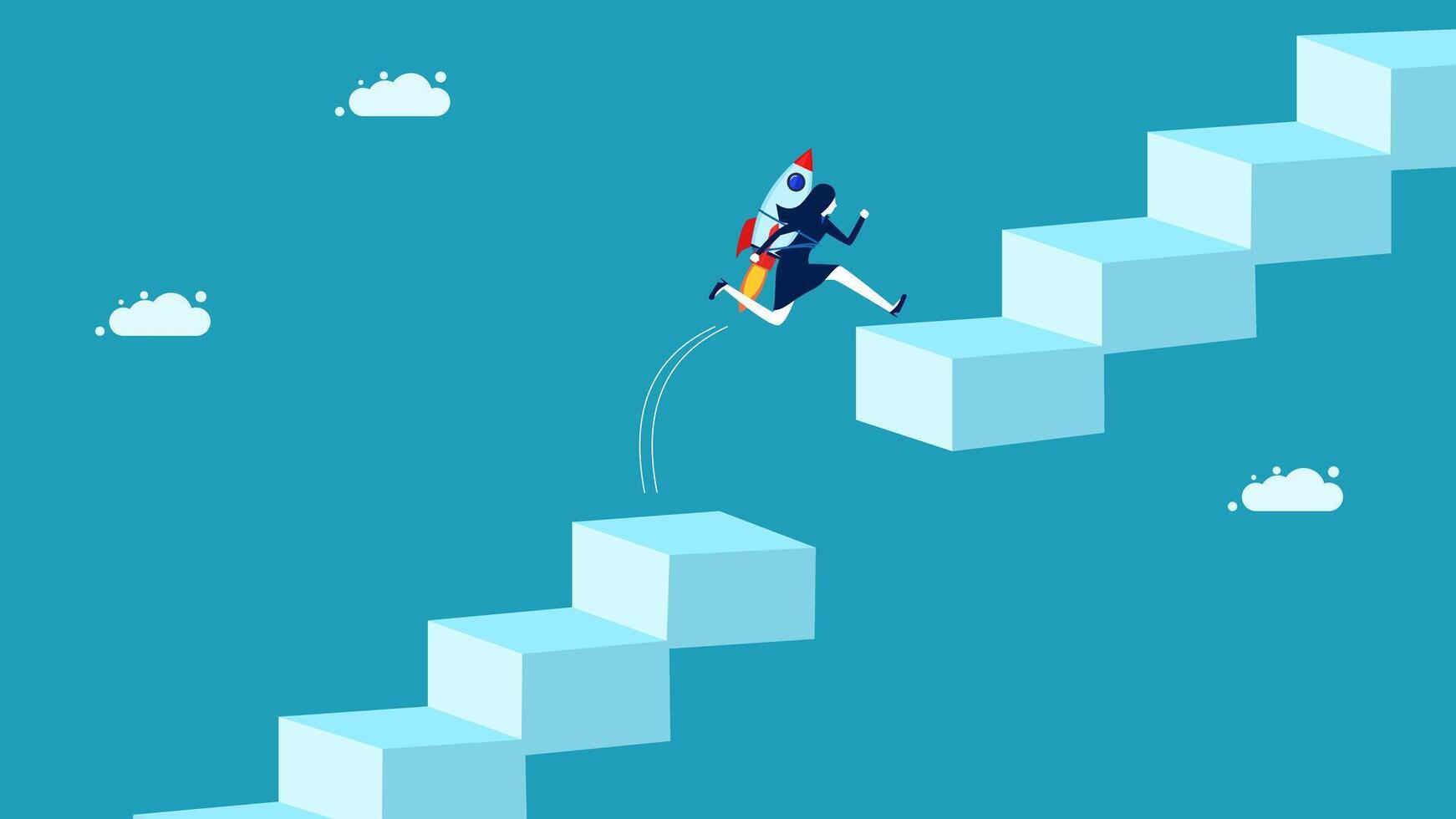 running up a ladder to climb up a block vector