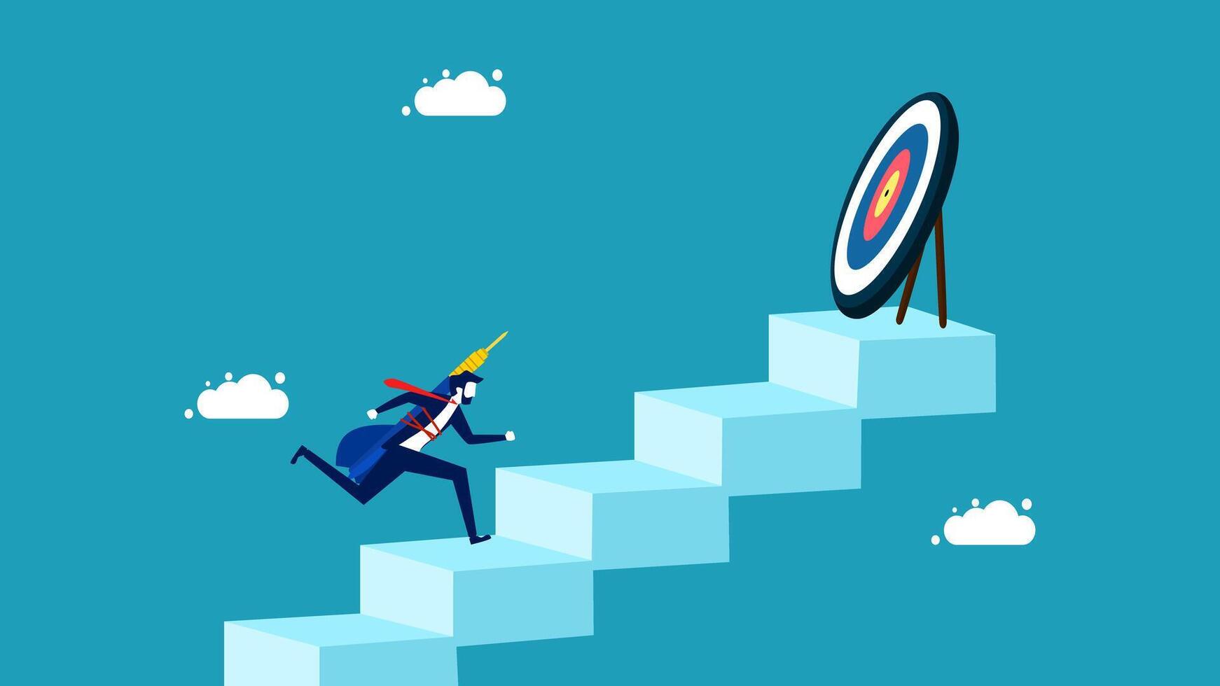 businessman climbing stairs to target on the wall vector