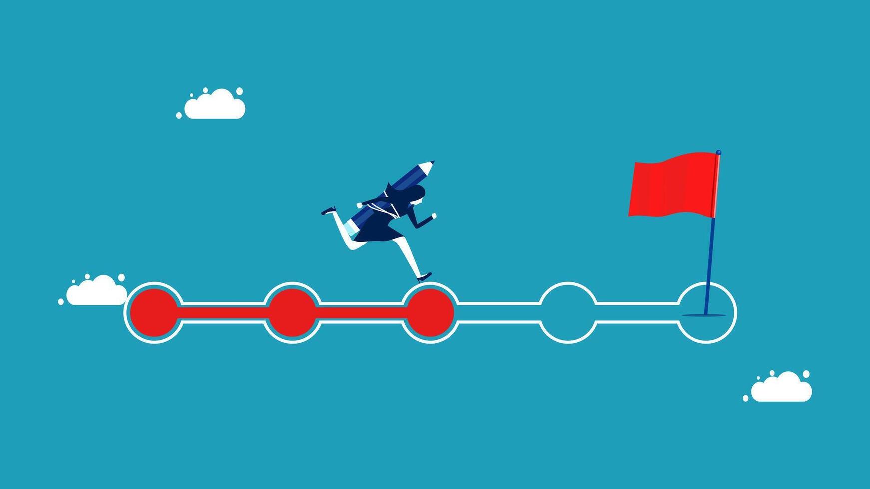 running on a red arrow with a flag vector