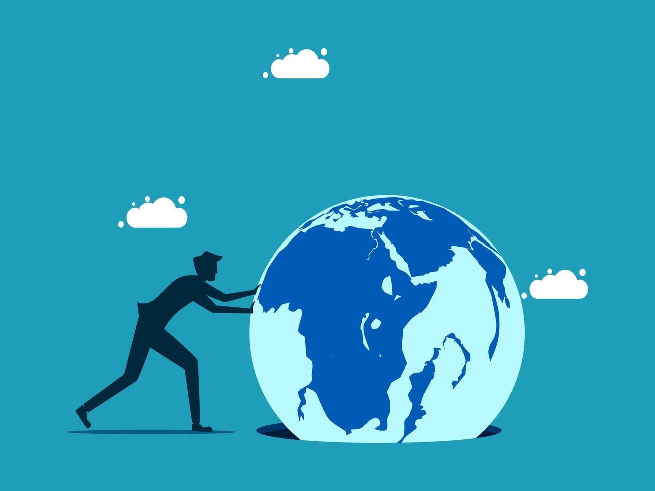 businessman pushing the globe with his hands vector