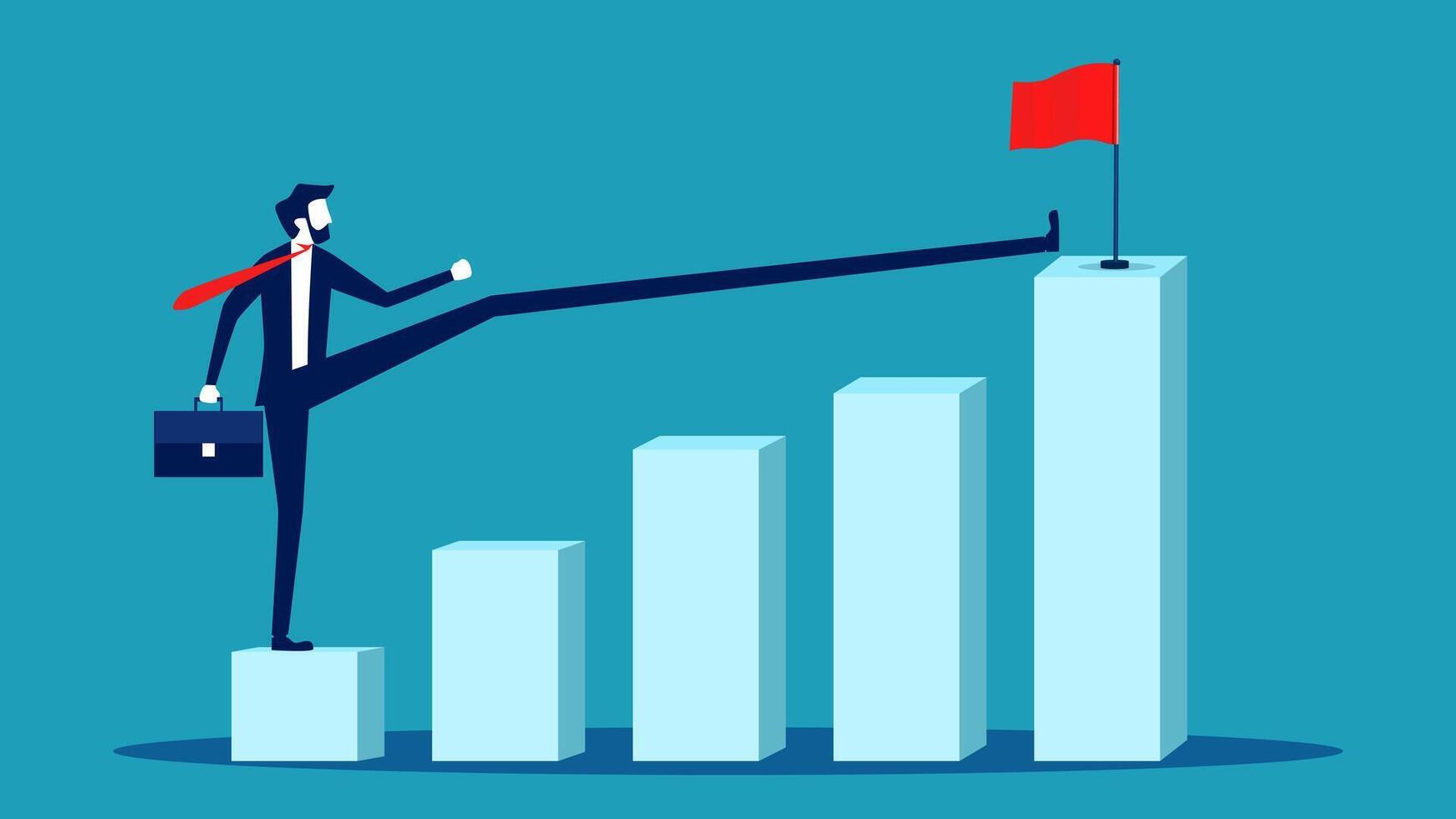 businessman with red flag on top of bar chart vector