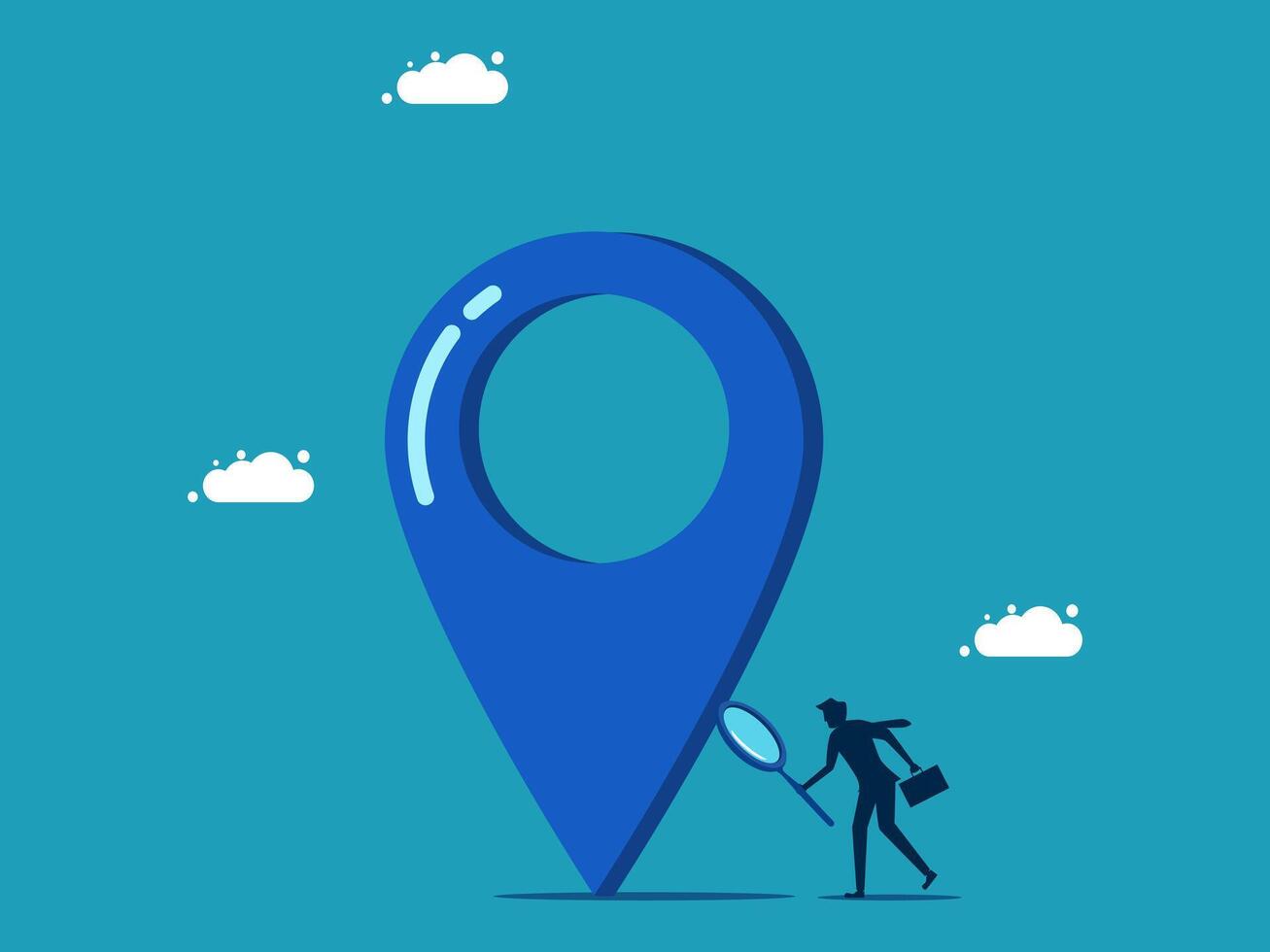 businessman looking for a location on map marker vector