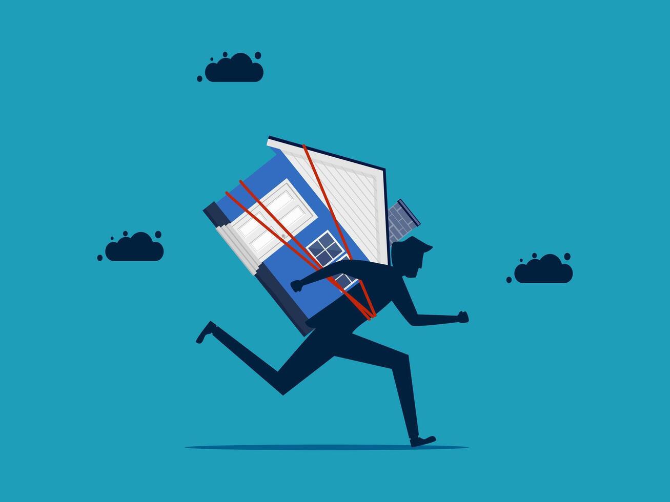 businessman running with a house on his back vector
