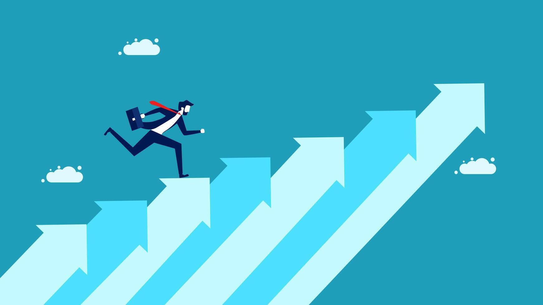 businessman running up arrow chart business growth concept vector