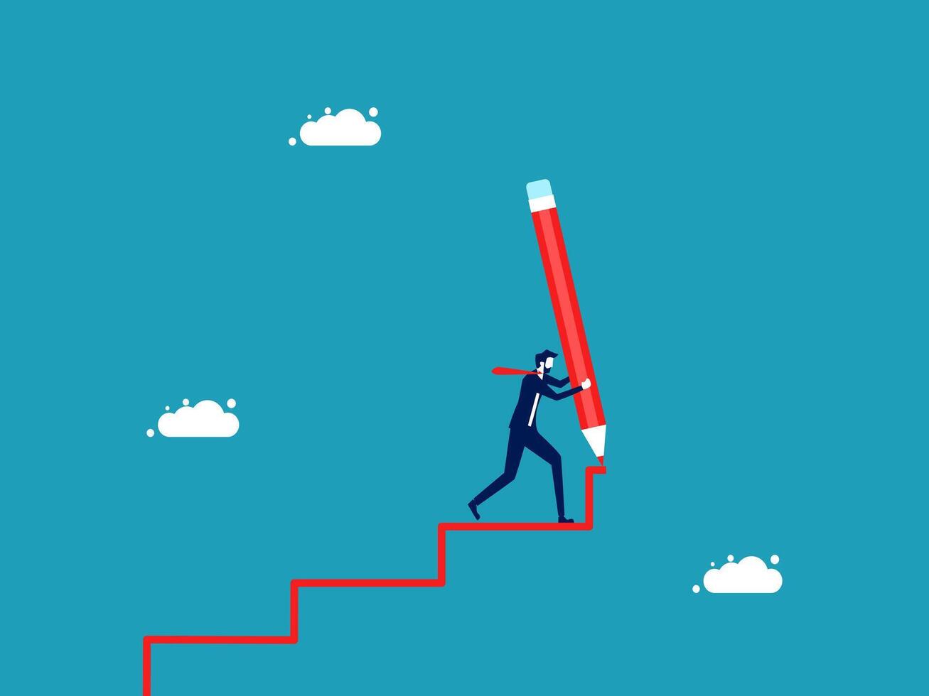 business people climbing stairs with a pencil vector