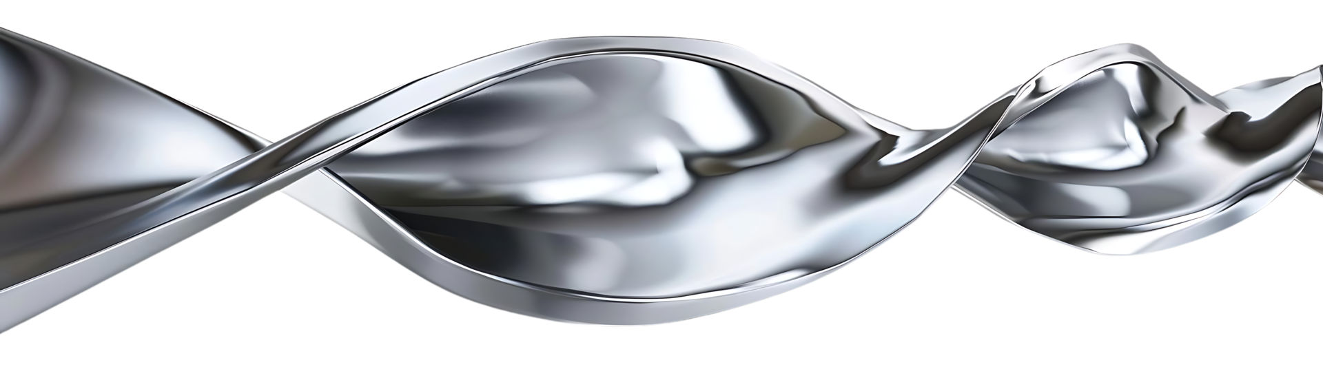 Silver Metal Swirls with a Transparent Background A 3D Render of a Shiny, Smooth Surface with Depth and Movement. png
