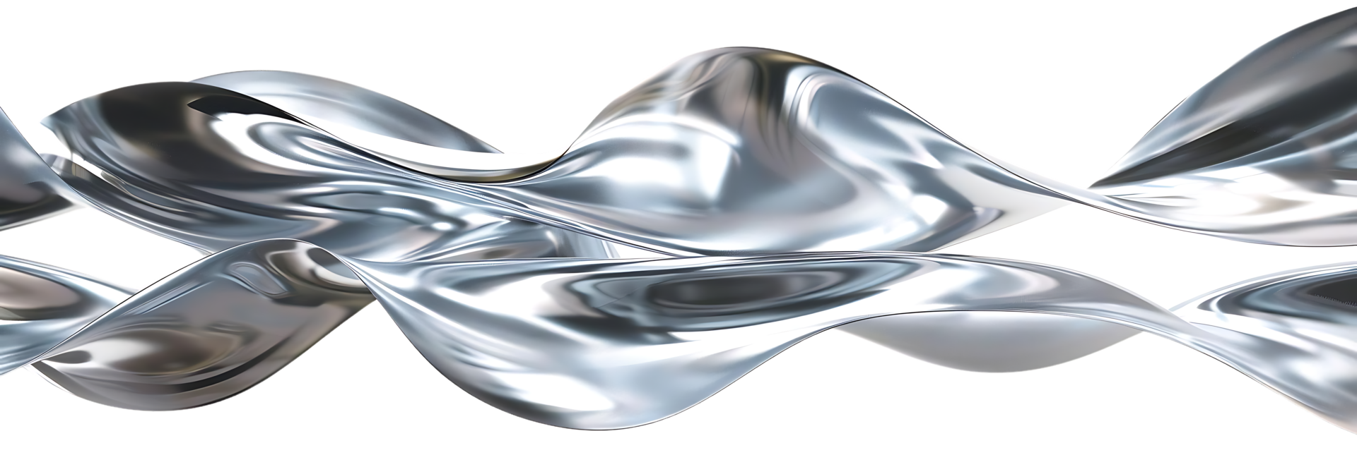 Silver Waves Flowing on Transparent Background A Digital 3D Render of Abstract Metallic Curves png