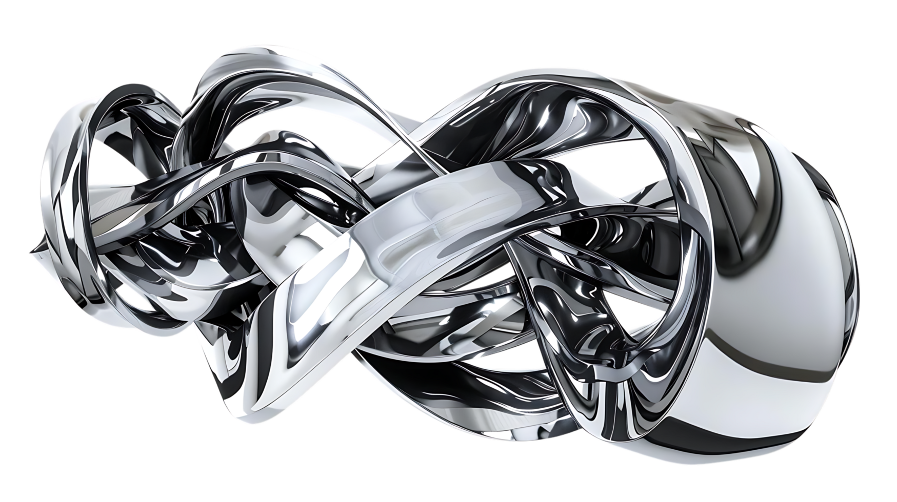 Abstract Chrome Sculpture with a Transparent Background A Shiny and Intertwined Metal Object in 3D Render png