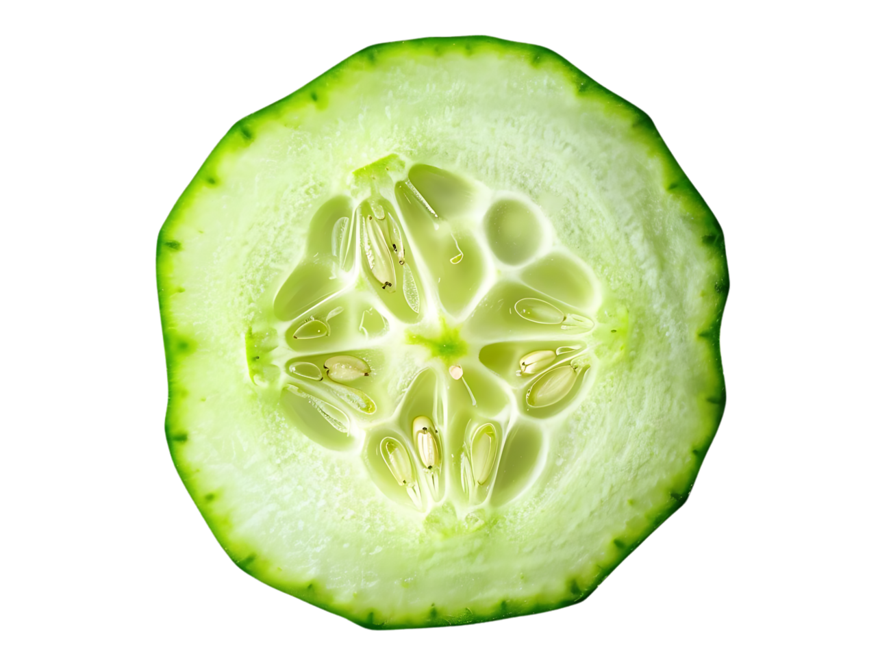 Fresh Cucumber Slice with Transparent Background A Close-Up View of the Cucumber's Interior, Revealing its Seeds and Texture png