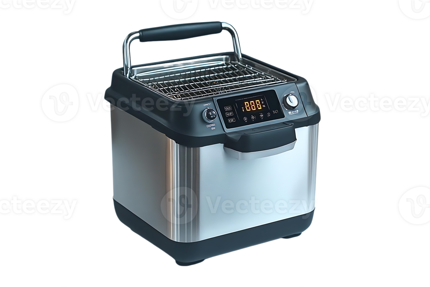 Digital Air Fryer with Transparent Background, Stainless Steel Finish,  for Healthy and Crispy Cooking png