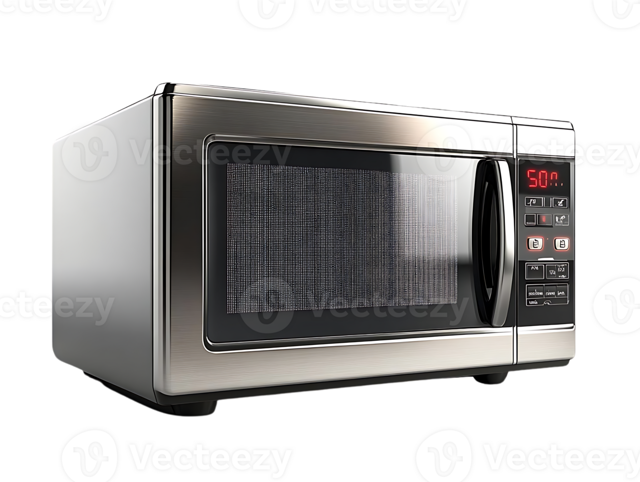 Stainless Steel Microwave Oven with Transparent Background, Featuring a Digital Timer and Control Panel png
