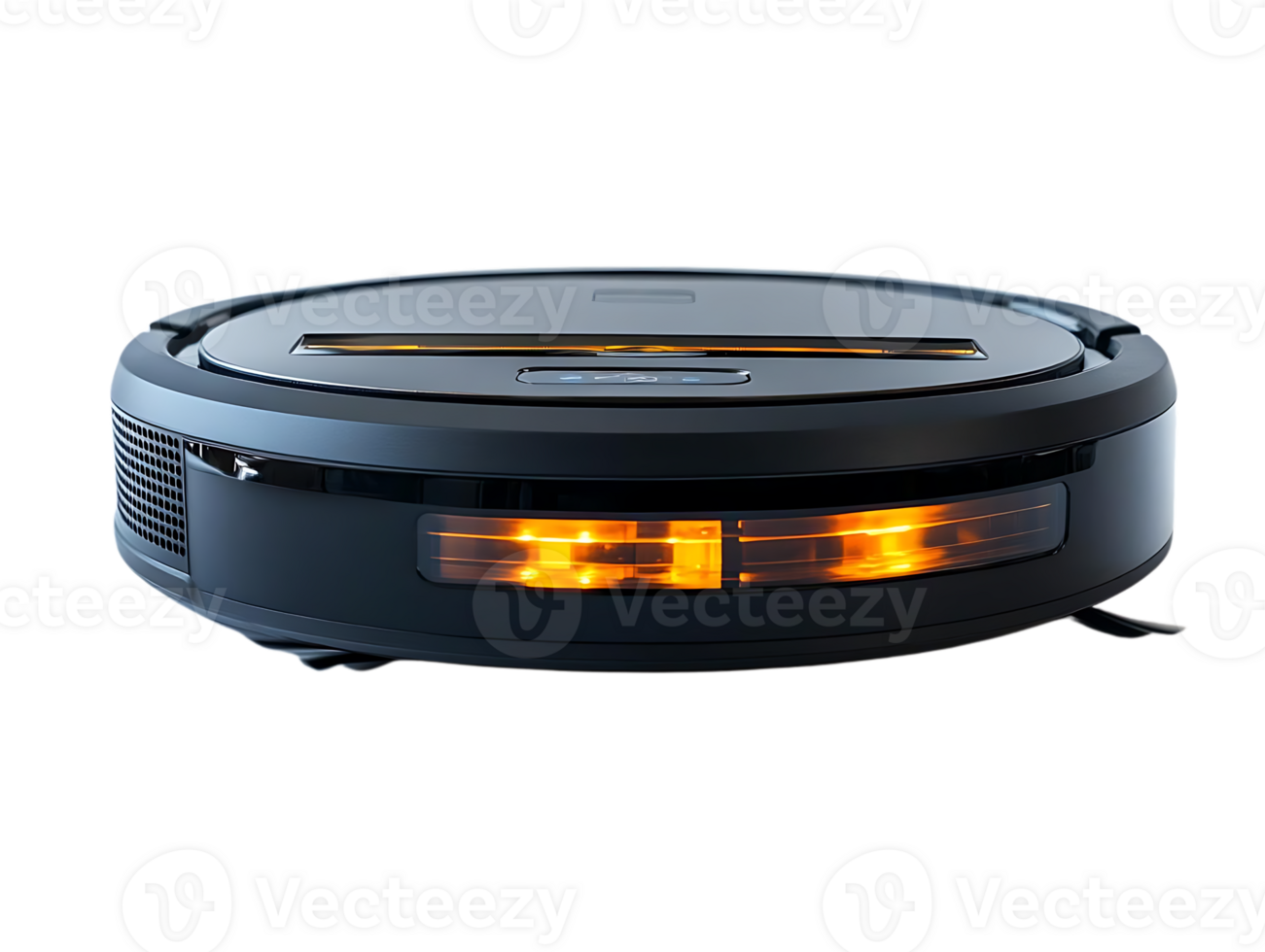 Robot Vacuum Cleaner with Transparent Background and Bright Orange Lights png