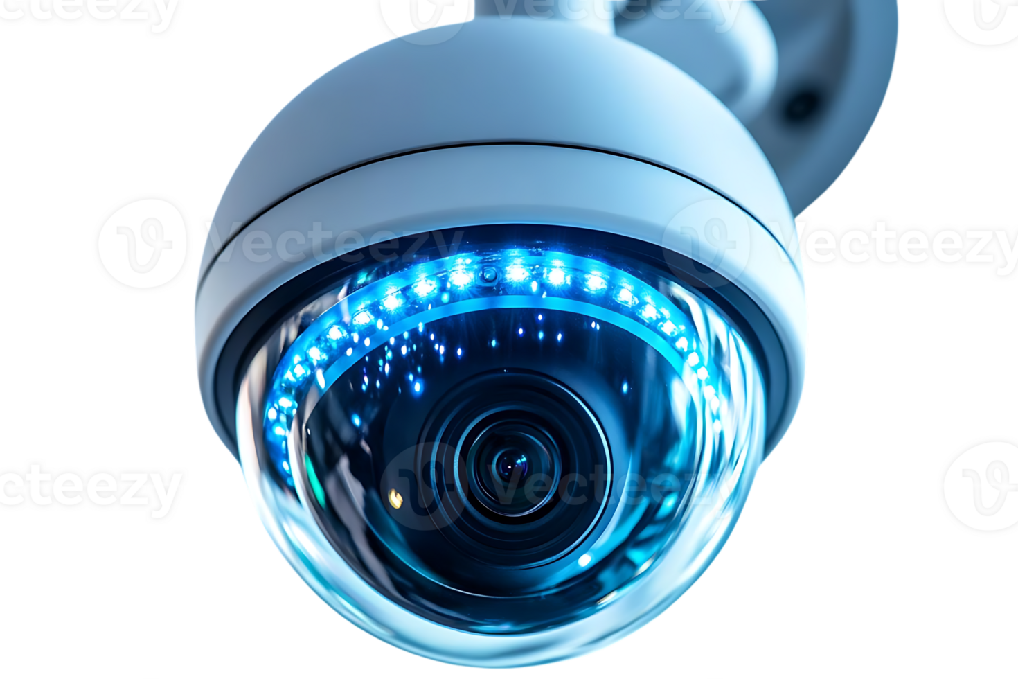 Security Camera with Blue LED Lights, Transparent Background for Security and Surveillance Systems png