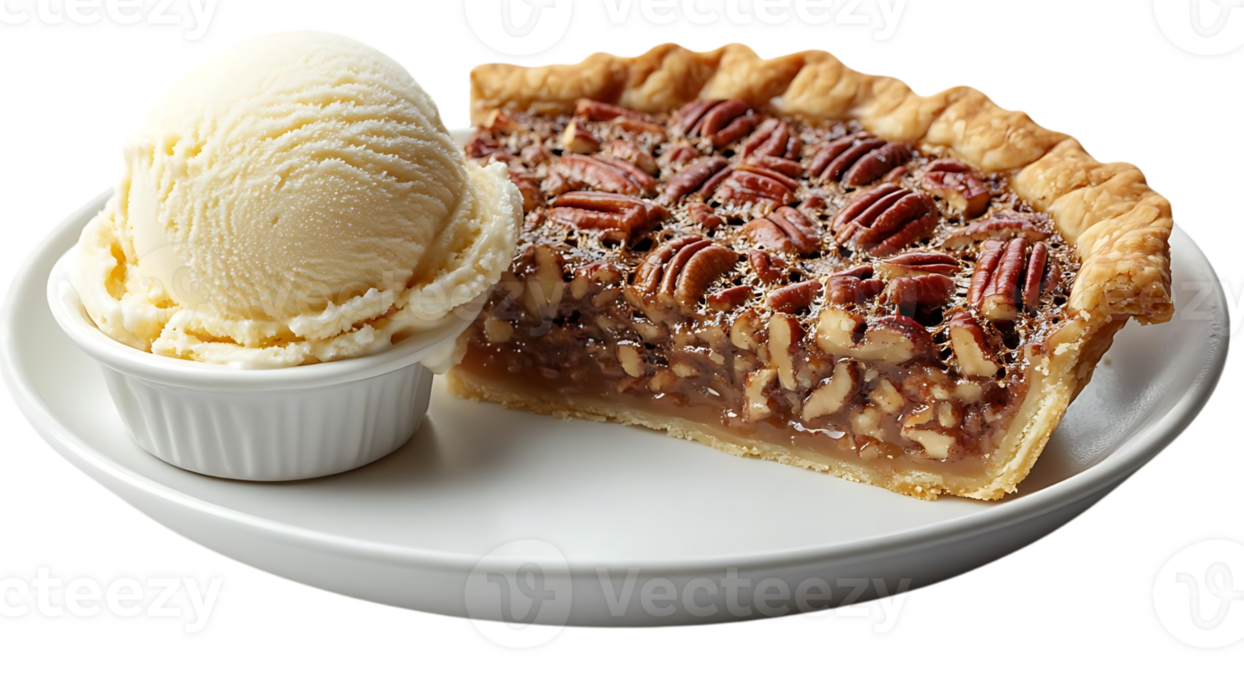Pecan Pie Slice with Vanilla Ice Cream, a Delicious Dessert with a Transparent Background png