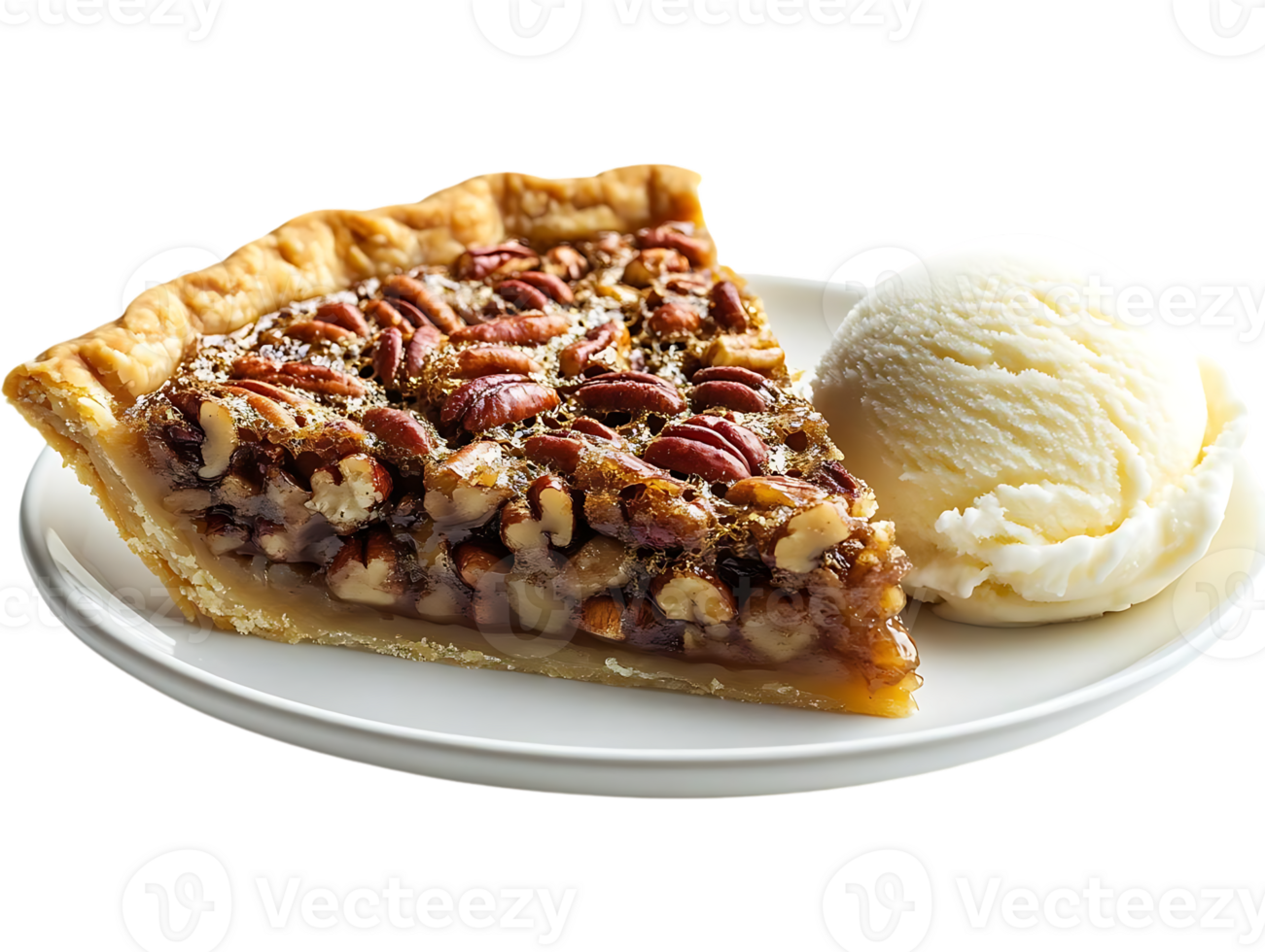 Pecan Pie Slice with a Scoop of Vanilla Ice Cream, a Delicious Dessert Option with a Transparent Background png