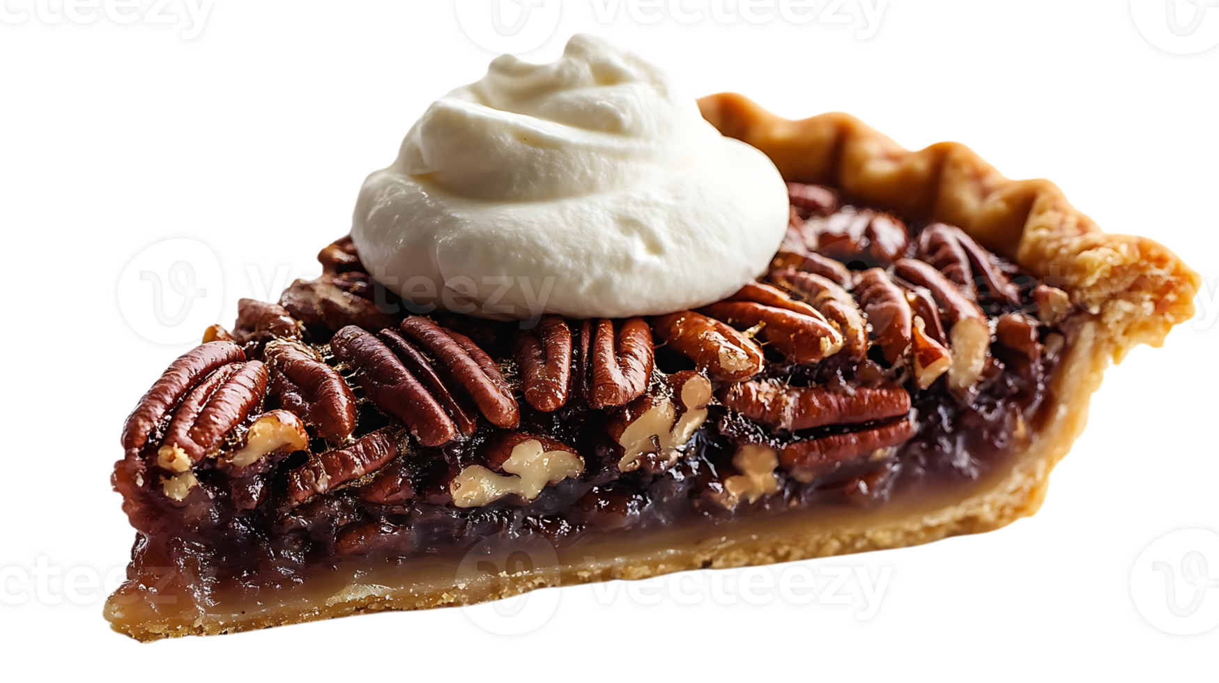 Pecan Pie Slice Topped with Whipped Cream on a Transparent Background png