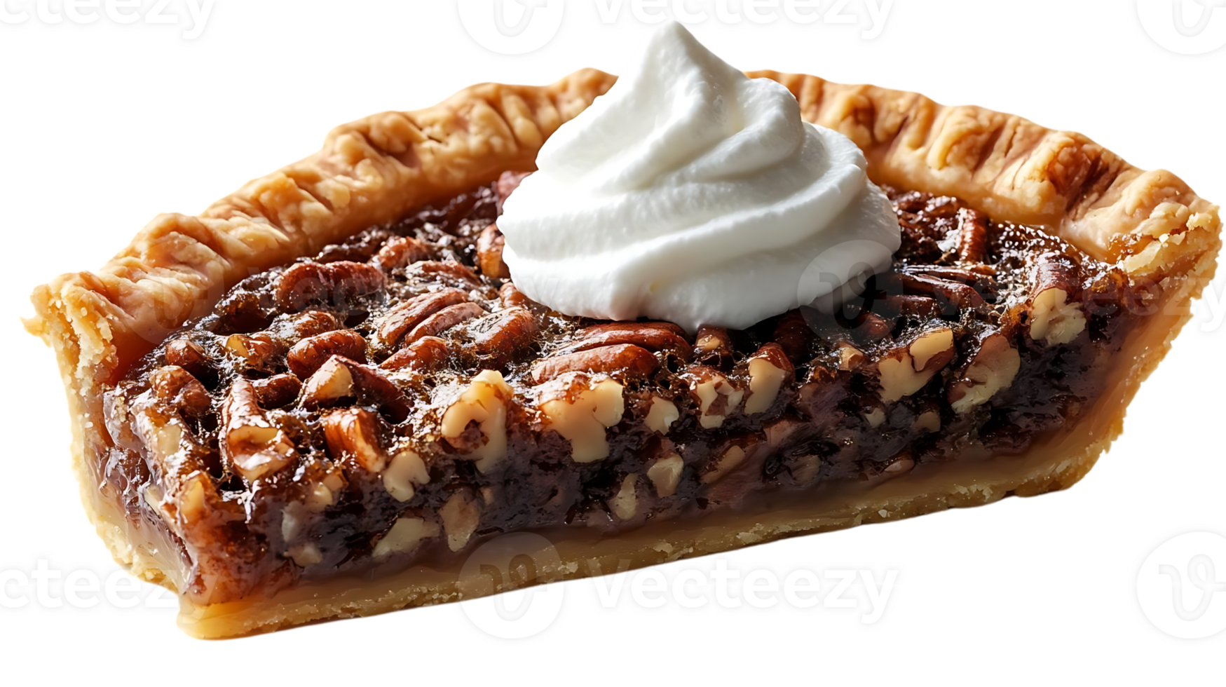 Delicious Pecan Pie Slice Topped with Whipped Cream on Transparent Background png