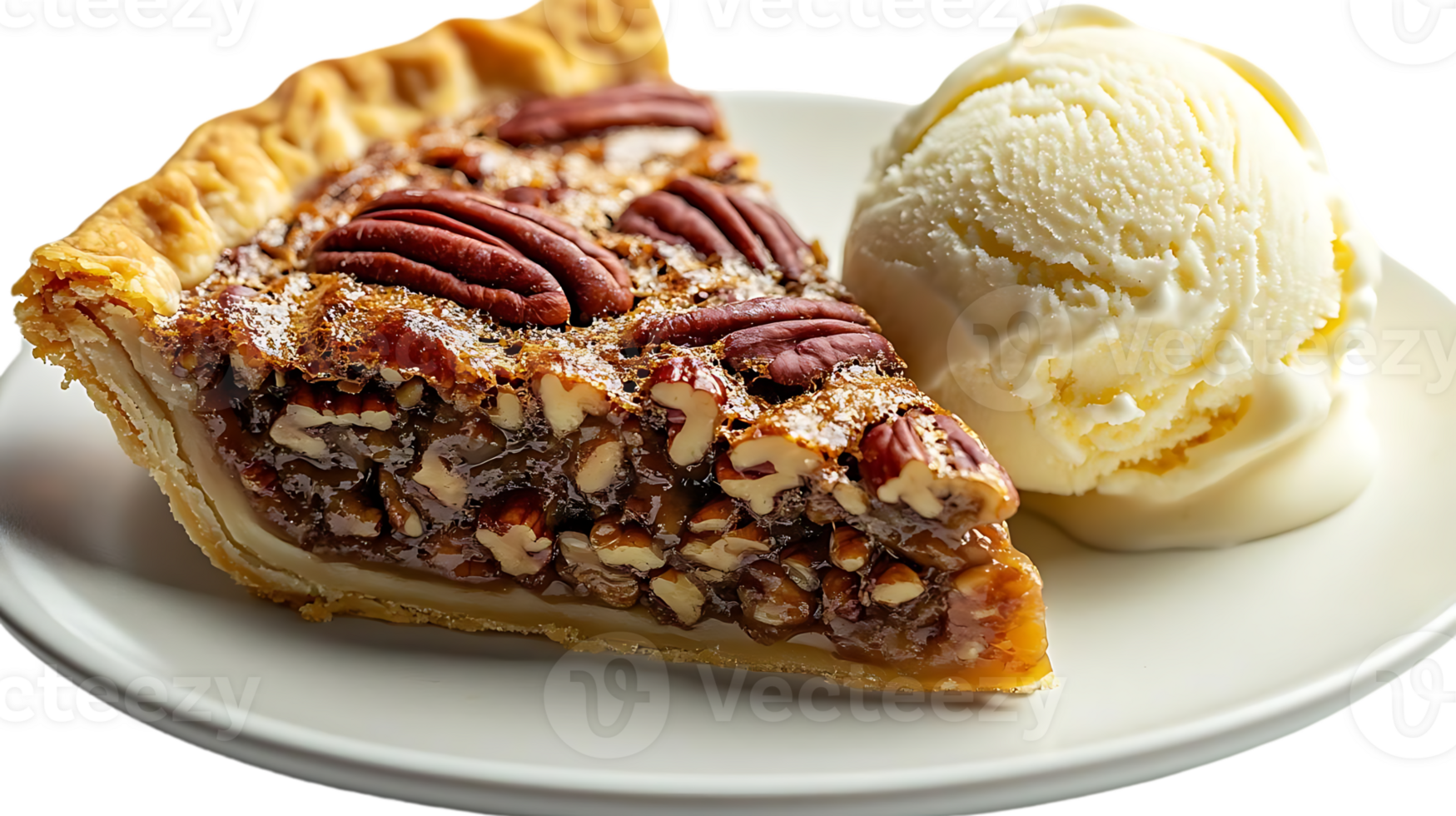 Pecan Pie Slice with a Scoop of Vanilla Ice Cream, a Delicious Dessert with a Transparent Background png