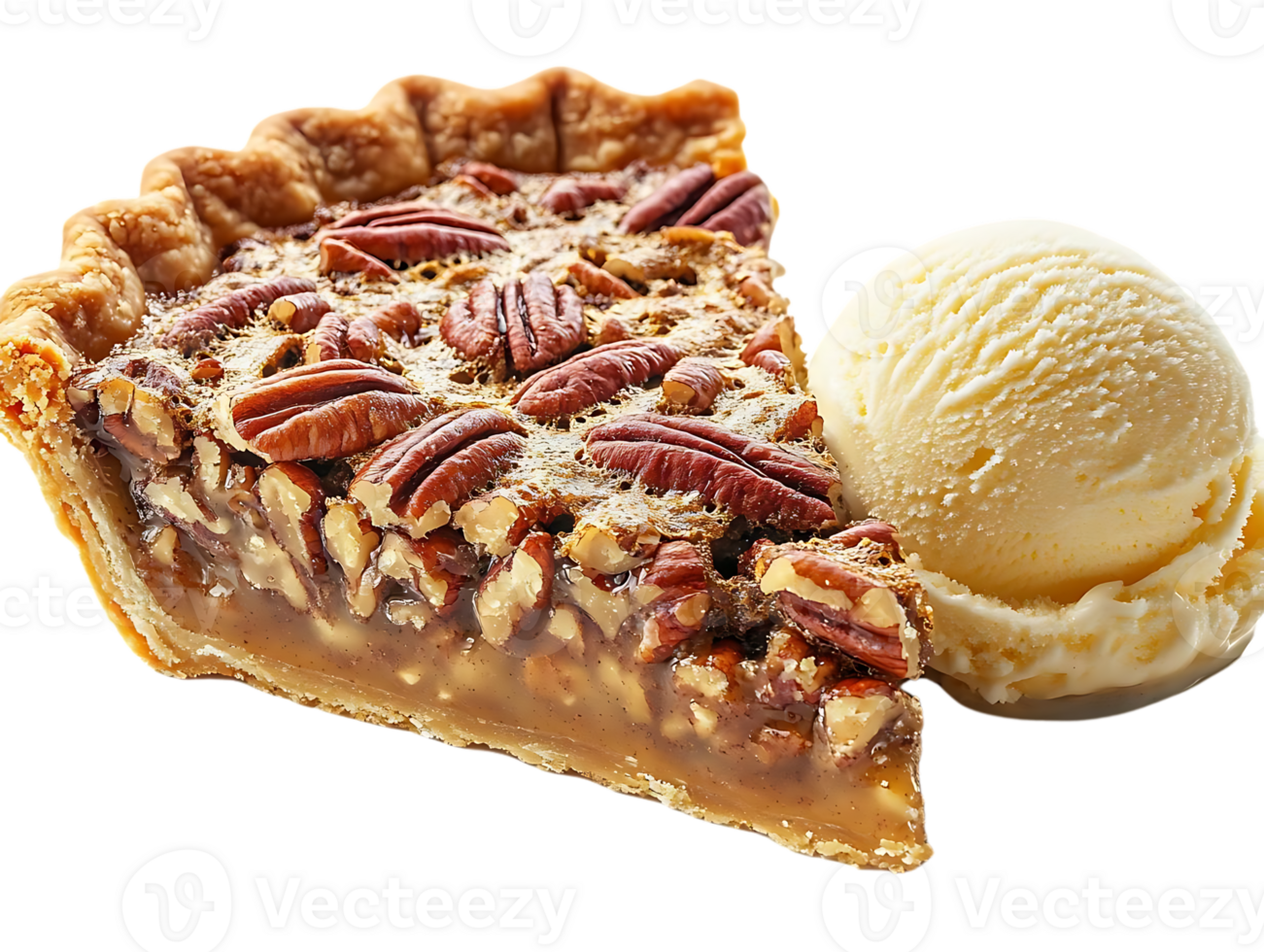 Pecan Pie with Vanilla Ice Cream, a Classic Dessert with a  Transparent Background png