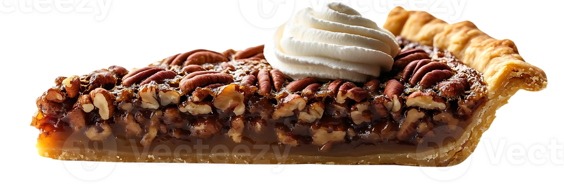 Pecan Pie Slice with Whipped Cream on a Transparent Background, Delicious Dessert with Pecans and a Golden Crust png