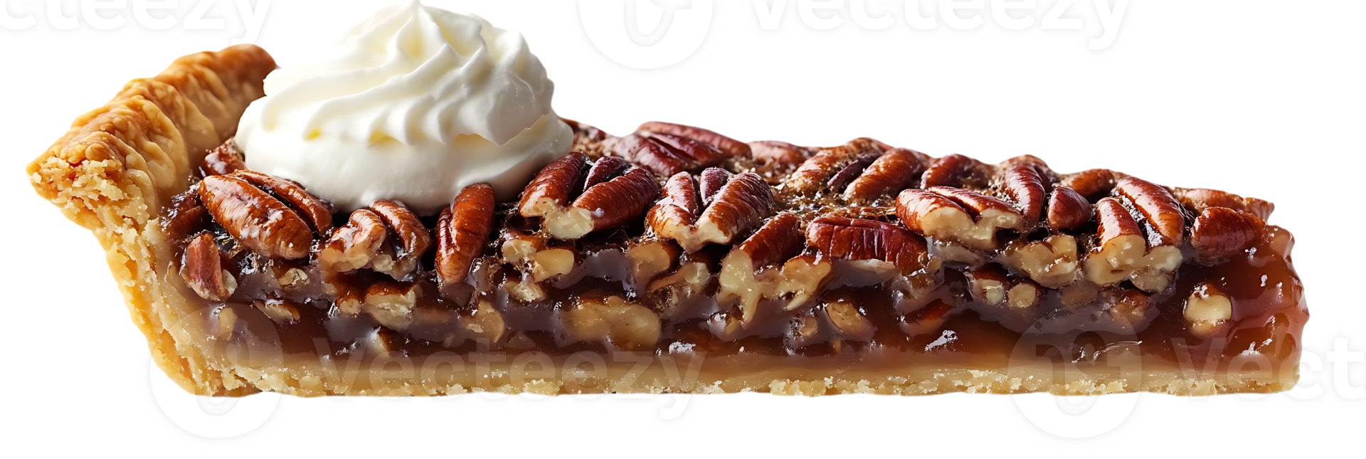 Pecan Pie Slice with Whipped Cream on a Transparent Background, Perfect for Dessert or Thanksgiving png
