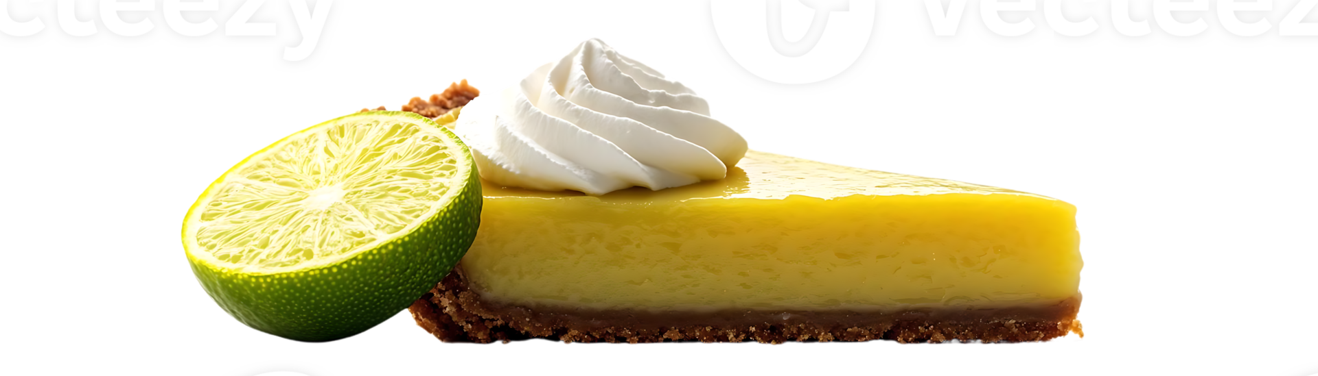 Delicious Key Lime Pie with Whipped Cream and a Lime Wedge on a Transparent Background png