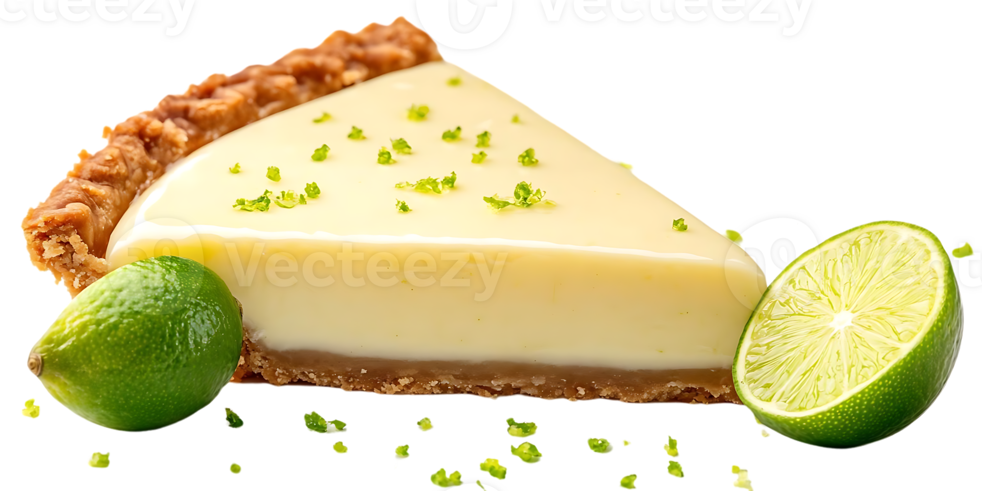 Delicious Key Lime Pie with a Transparent Background, a Slice of Fresh Lime, and Green Zest for a Tangy Treat png