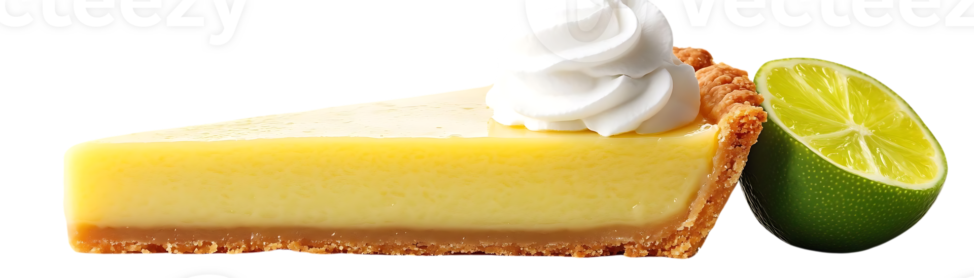 A Slice of Key Lime Pie with Whipped Cream and Lime Wedge on a Transparent Background png