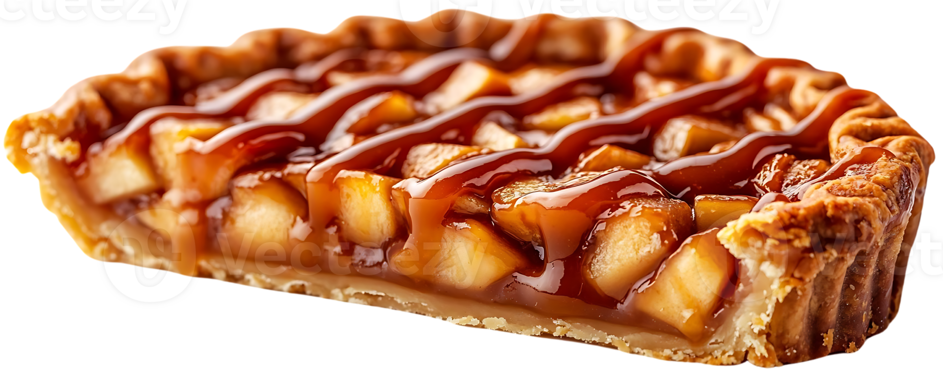 Delicious Apple Pie with Caramel Drizzle on a Transparent Background png