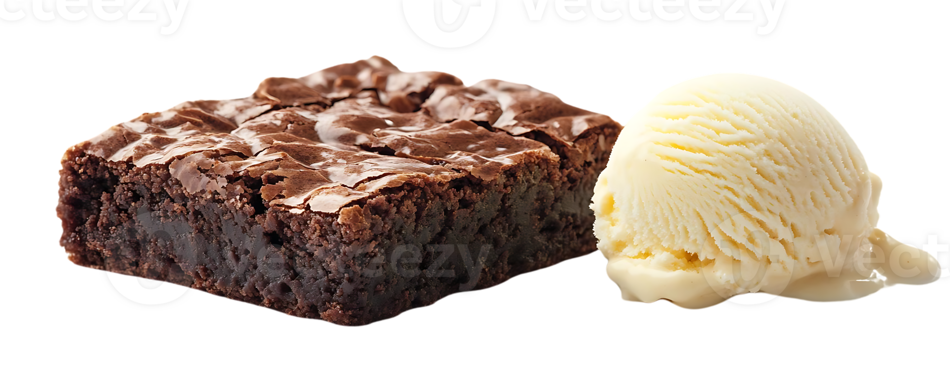 Fudgy Brownie and Vanilla Ice Cream with Transparent Background png