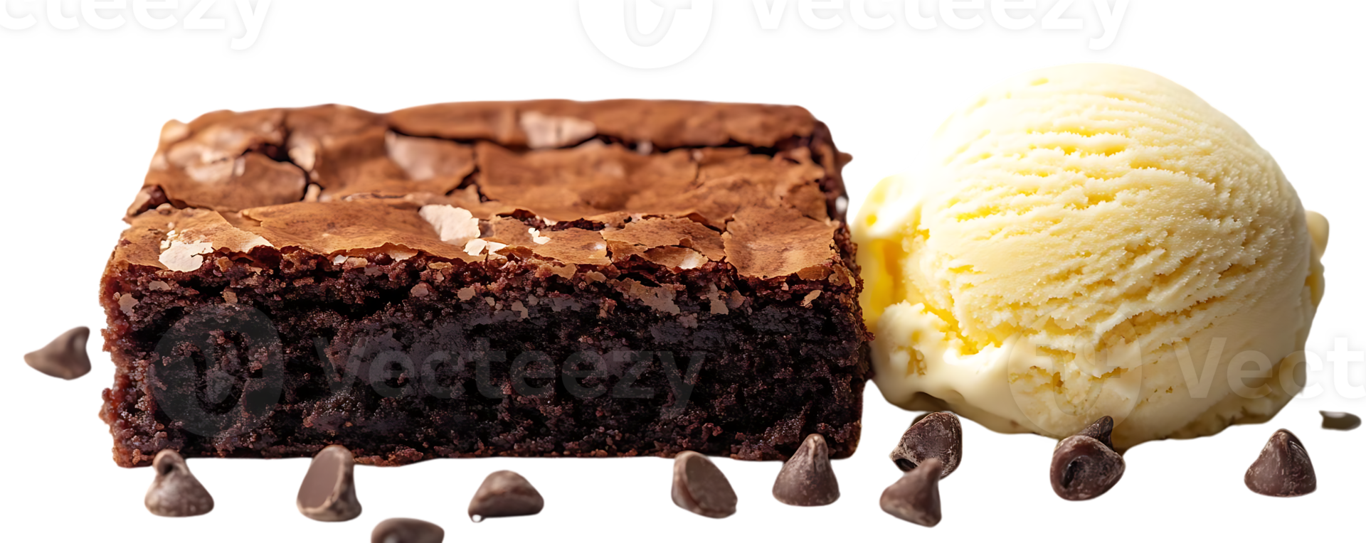 Decadent Brownie with Vanilla Ice Cream and Chocolate Chips on a Transparent Background png