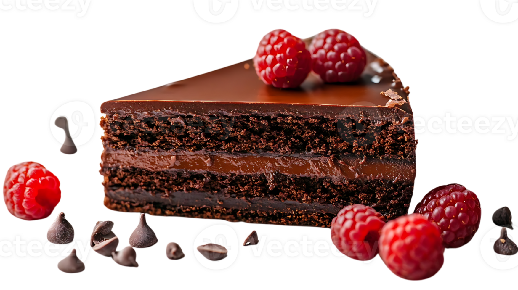 Decadent Chocolate Cake with Raspberries and a Transparent Background png