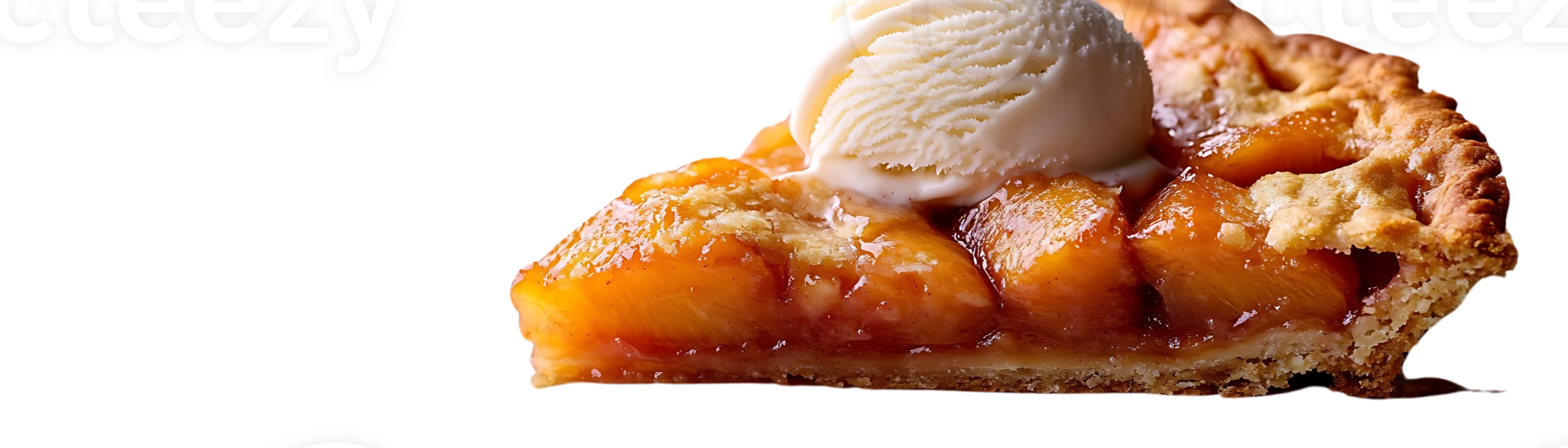 A Slice of Peach Pie Topped with Ice Cream, Against a Transparent Background png