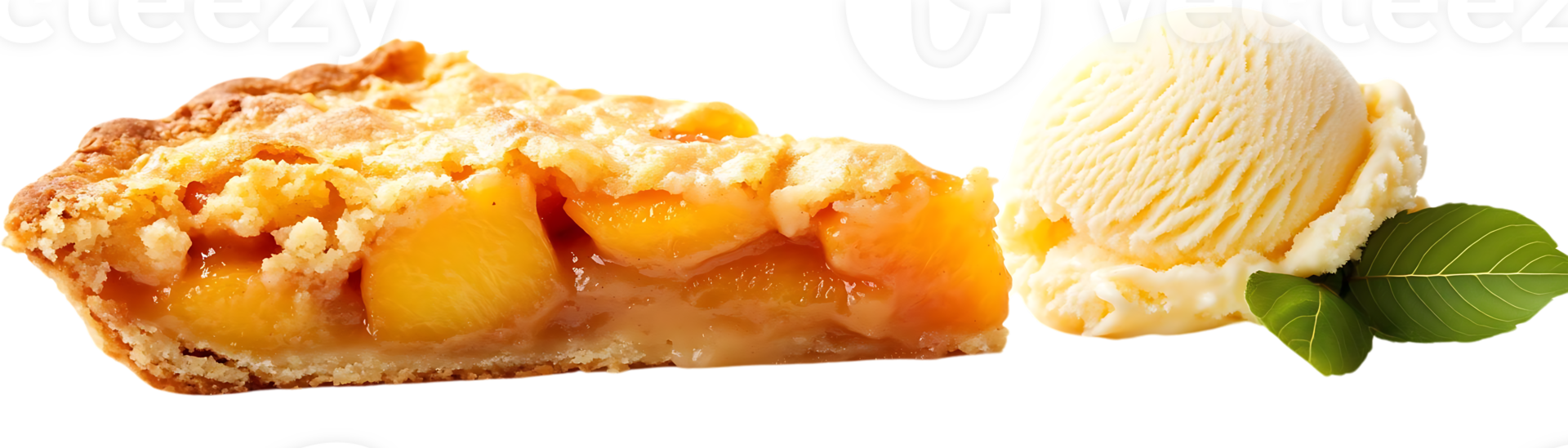 Peach Pie with a Scoop of Vanilla Ice Cream, a Delicious and Refreshing Dessert with a Transparent Background png