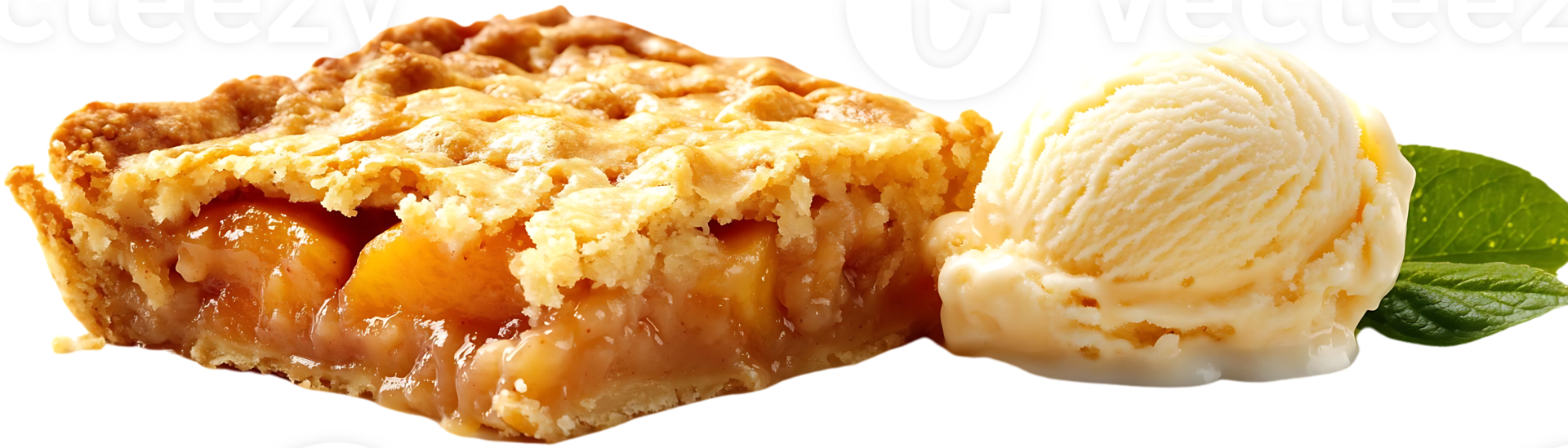 Peach Pie with a Scoop of Vanilla Ice Cream on a Transparent Background png