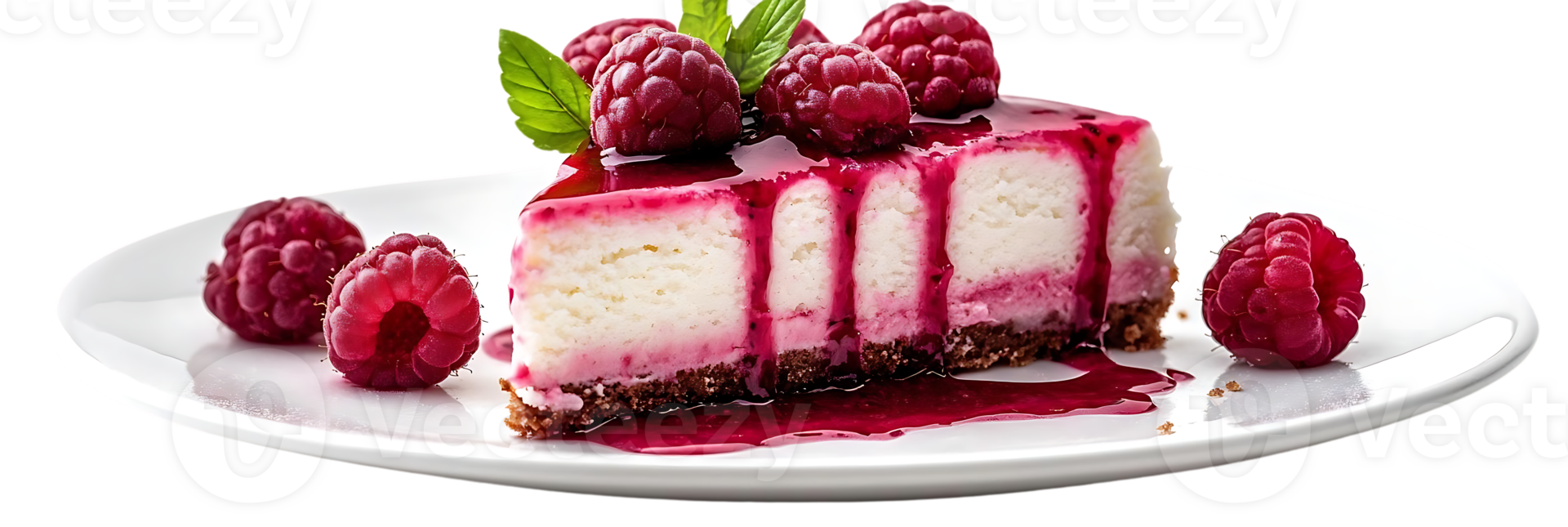 Raspberry Cheesecake with a Drizzle of Sauce and a Transparent Background png