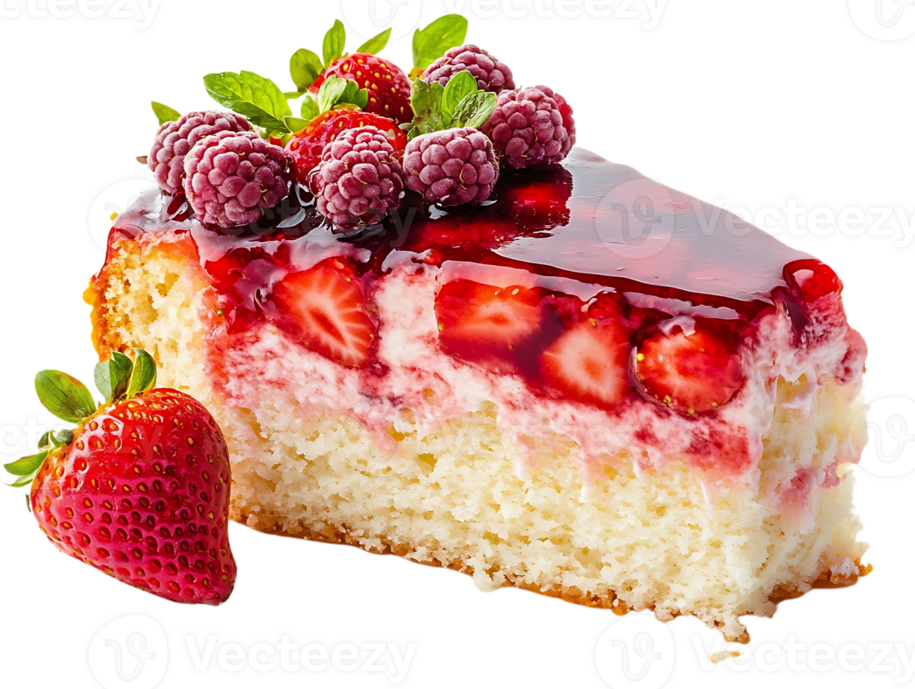 Strawberry Cake with Cream and Glaze, a Delicious Dessert with Transparent Background png