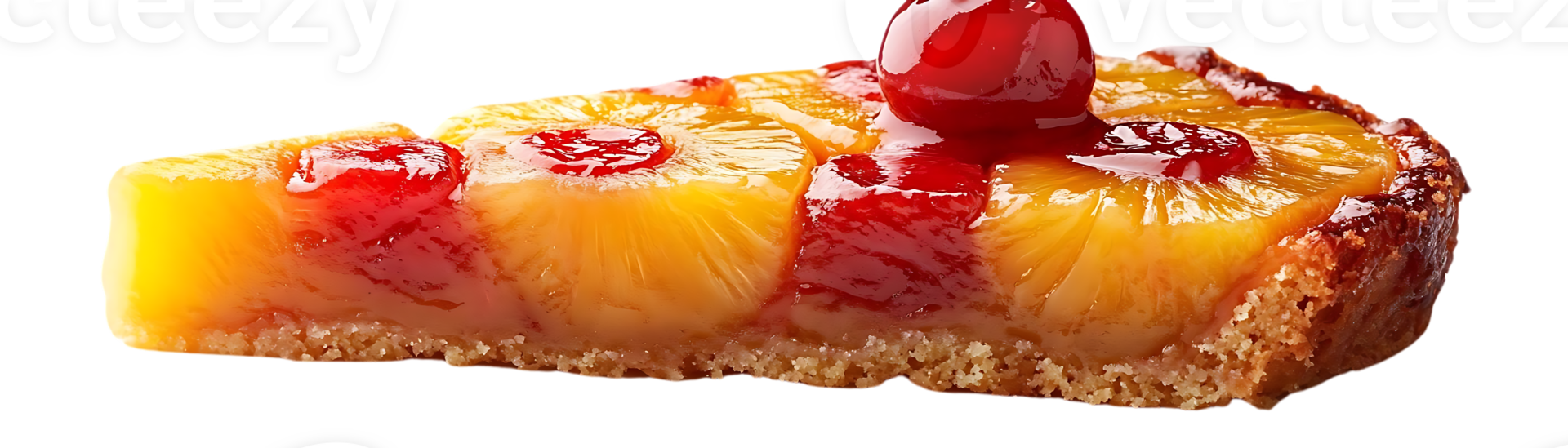 Pineapple Upside-Down Cake with a Cherry on Top, a Delicious Dessert with a Transparent Background png