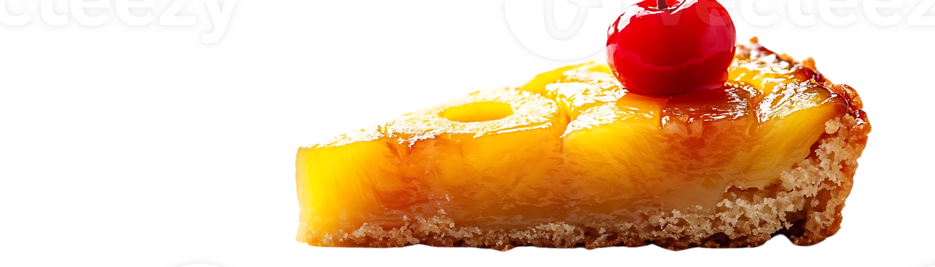 Delicious Pineapple Upside Down Cake with a Cherry on Top, Transparent Background png