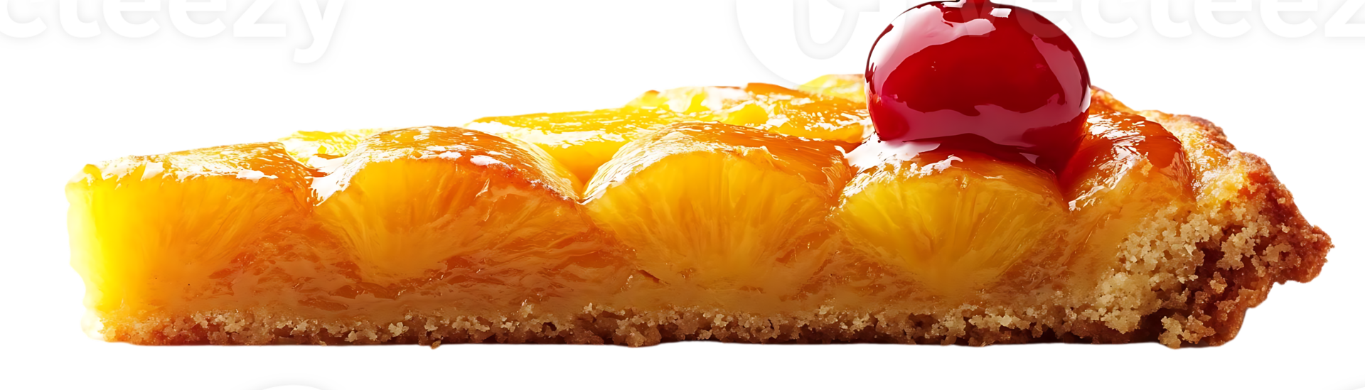 Pineapple Upside-Down Cake with Cherry Garnish - Delicious Dessert with a Transparent Background png